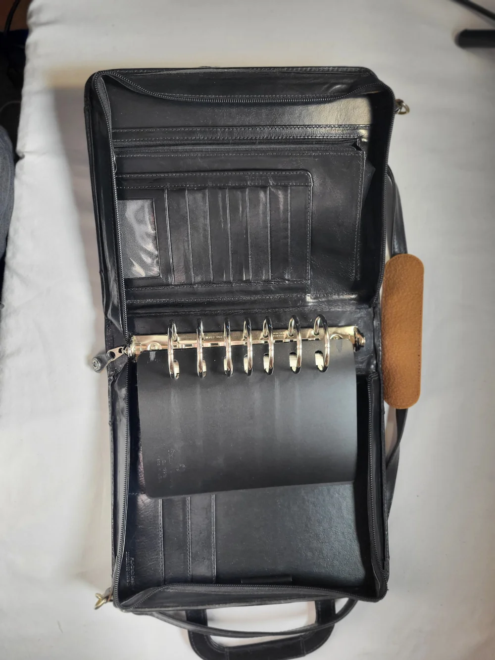 Franklin Covey Black Leather Crossbody Messenger Planner Briefcase